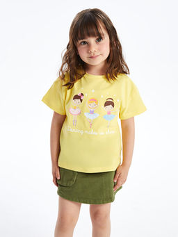 Bisiklet Yaka Bask?l? K?sa Kollu K?z Bebek Ti??rt