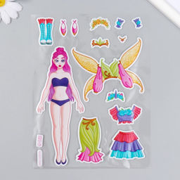 Цена за 2 шт. Наклейка-игра «Одень куклу. Эльф и единорог», для скрапбукинга, творчества, пластик, 15×20 см