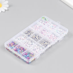 Бусины в шкатулке «Диски с рисунками», 15 делений, 10×17.5×2 см