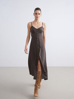 V Yaka Modal Kar???ml? Ask?l? Elbise