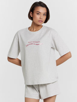 Комплект домашний Mark Formelle x Ольга Бузова серый с надписью "Зачем переживать, если можно не переживать"