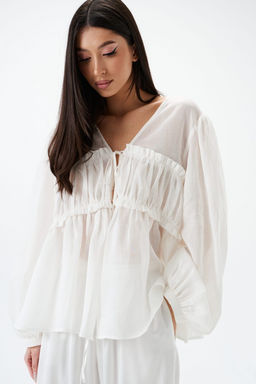 Блузка Annete А2142 свободного кроя белая из рами фото 5