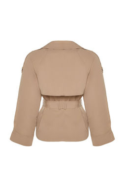 Bej Oversize Genis Kesim Kemerli Trenckot TWOAW24TR00011