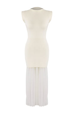 Limited Edition Ekru Tul Garnili Maxi Triko Uzun Elbise TWOAW26EL00100 - Trendyolmilla фото 5