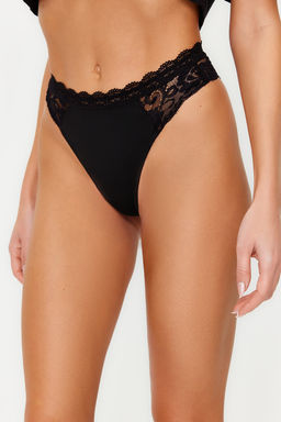 TRENDYOLMILLA Siyah 3lu Paket Micro Dantelli Tanga Orme Kulot THMSS24KU00013  фото 3