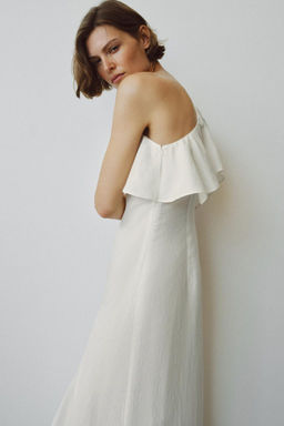 ZW COLLECTION ASYMMETRIC LINEN BLEND DRESS WITH RUFFLES - Zara фото 2