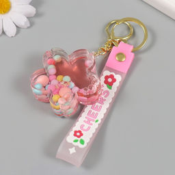 Брелок для ключей на кольце с карабином, ремешком «Цветочек с шариками», водный с декором, 6×6×2 см