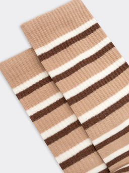 Цена за 5 пар! Женские высокие полосатые носки в оттенке капучино - Mark formelle фото 4