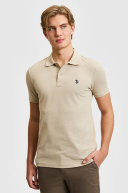 Erkek Slim Fit Polo Yaka A__k Haki Basic Ti__rt