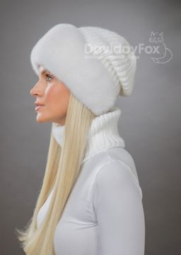 шапка Ника норка трикотаж белая - Davidovfox фото 3