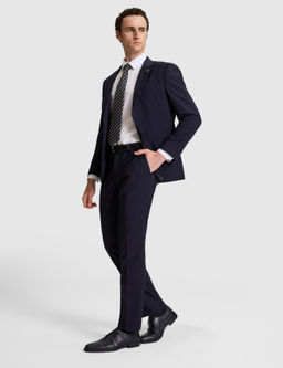 Lacivert Slim Fit %100 Y_n Mono Yaka Tak_m Elbise