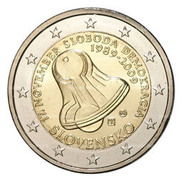 Монета 2 евро 2009 года Словакия 20 лет Бархатной Революции
