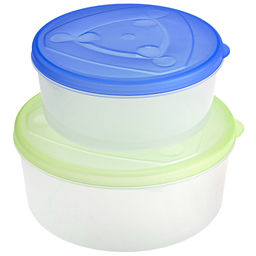 Емкость пластмассовая набор 2шт: 0,6л - д13,5см, h6см, 0,9л - д16см, h7см, полипропилен, цвета микс (Россия)