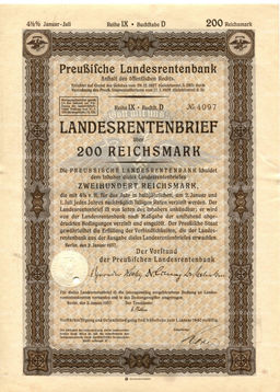 Облигация 4,5% 200 рейхсмарок 1937 года Германия