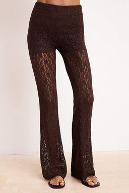 Kahverengi Flare/Ispanyol Paca Yuksek Bel Uzun Dantel Orme Pantolon TWOSS26PL00063 - Trendyolmilla фото 3
