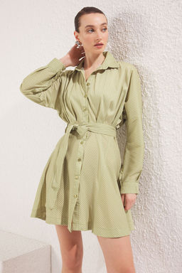 Yag Yesil Cizgili Kusakl? K?sa / Mini Dokuma Elbise TWOAW25EL00154