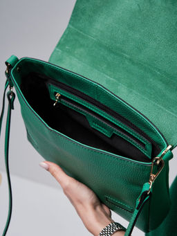 Кожаная сумка через плечо Deboro 30181 зеленая весна