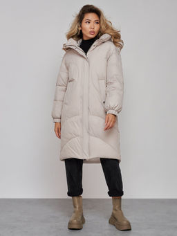 Пальто утепленное молодежное зимнее женское бежевого цвета 52323B - Holdluck фото 3