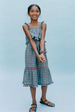 VESTIDO ESTAMPADO CUADRO VICHY / Marr?n-Azul