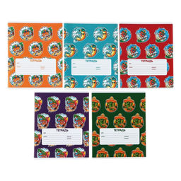 Цена за 9 шт. Тетрадь 24 листа в клетку Calligrata "Сочный Микс. Паттерн", обложка мелованная бумага, ВД-лак, блок №2 (серые листы), МИКС