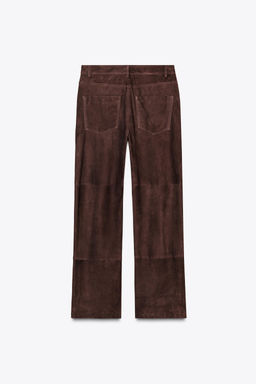 ZW COLLECTION LIMITED EDITION 100% SUEDE TROUSERS - Zara фото 11