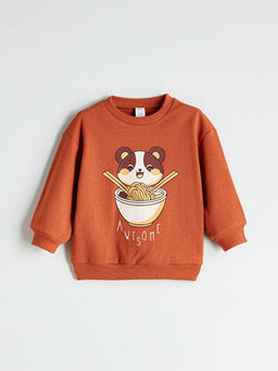 Bisiklet Yaka Bask?l? Erkek ?ocuk Sweatshirt