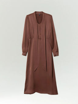 Платье миди с воротником-бантом из 100% вискозы, PL1652/und