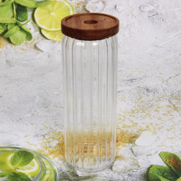 Банка для продуктов стеклянная 1300мл "Bella cucina" с крышкой из акации 9*25см