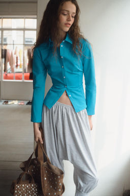 CAMISA ENTALLADA TAFET?N / Azul el?ctrico - Zara фото 4