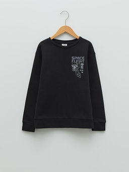 Bisiklet Yaka Bask?l? Uzun Kollu Erkek ?ocuk Sweatshirt