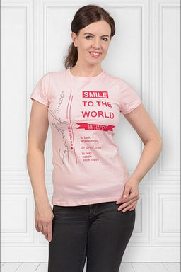 Футболка женская , принт Smile To The World, розовый (360-2) - Плиона фото 3