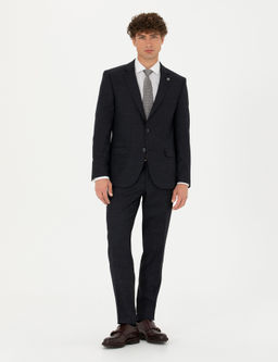Lacivert Ex. Slim Fit Y_n Kar___ml_ Tak_m Elbise