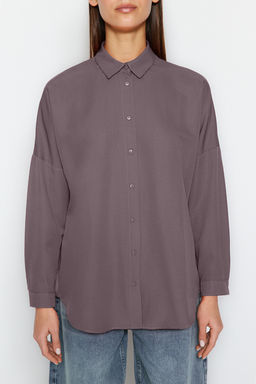 TRENDYOLMILLA Ac?k Mavi Pamuklu Oversize Genis Kal?p Dokuma Gomlek TWOSS22GO0669 фото 14