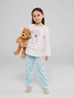 Bisiklet Yaka Bask?l? K?z ?ocuk Pijama Tak?m?