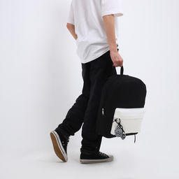 Рюкзак текстильный с карманом кожзам, 38х29х11 см, черный, белый - Nazamok фото 12