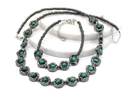 Колье с браслетом из гематита круг 12мм с малахитом, 49см, 18см Радуга камня