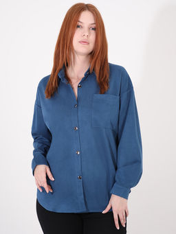 Рубашка женская больших размеров синяя