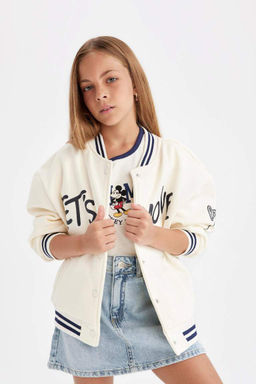 Бомбер с принтом и воротником-стойкой для девочек, толстый кардиган на мягкой подкладке - Defacto фото 7