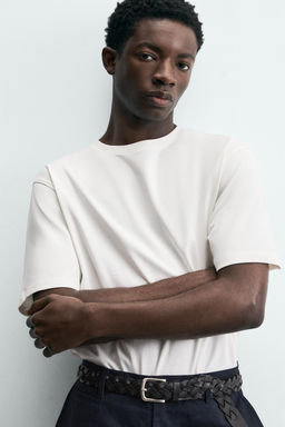 CAMISETA MEDIUM WEIGHT MANGA CORTA / Blanco roto - Zara фото 5