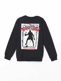 Bisiklet Yaka Bask?l? Erkek ?ocuk Sweatshirt