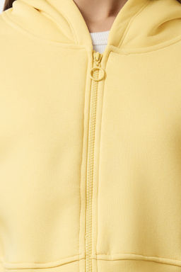 Ac?k Sar? Fermuarl? Kapusonlu Rahat Kesim Crop Kal?n Ici Polarl? Orme Sweatshirt TWOAW20SW0660