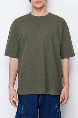 Haki Oversize K?sa Kollu Dokulu T-shirt TMNSS22TS00049