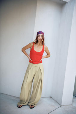 PANTAL?N WIDE LEG PLIEGUES ZW COLLECTION / Verde Oliva