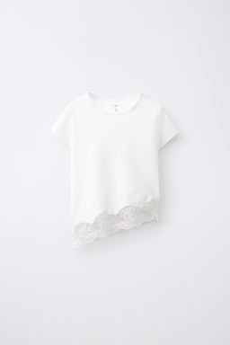 CAMISETA LISA BAJO ENCAJE / Blanco