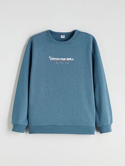 Bisiklet Yaka Bask?l? Erkek ?ocuk Sweatshirt