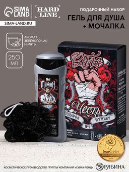 Подарочный набор Сила и честь, гель для душа 250 мл, аромат ледяная свежесть, мочалка
