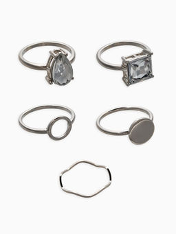 Набор колец 5 шт "Новый стиль" кристалл, размер МИКС, цвет белый в серебре