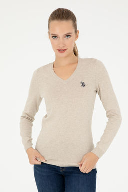 Женский базовый свитер с v-образным вырезом и каменным меланжом Неожиданная скидка в корзине