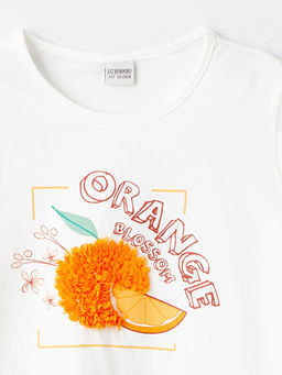 Bisiklet Yaka Bask?l? K?sa Kollu K?z ?ocuk Ti??rt - Waikiki фото 3