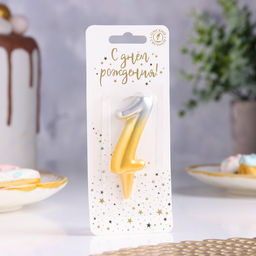 Цена за 2 шт. Свеча для торта цифра «Овал» 1, 5.5 см, золото-серебро